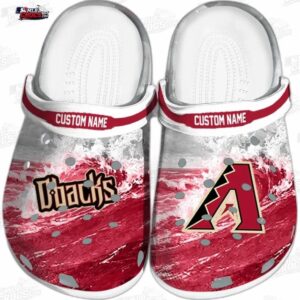 Arizona Diamondbacks Red Wave Custom Name Crocs – White Graphic Baseball Clogs