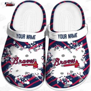 Atlanta Braves Zigzag Paint Burst Crocs – Custom Name Baseball Clogs