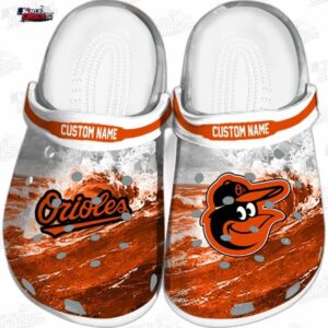 Baltimore Orioles MLB Crocs Clogs - Wave Swirl Orange White Baseball Fan Footwear
