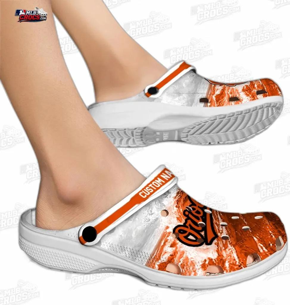 Baltimore Orioles Orange White Wave Crocs – Custom Name Baseball Clogs Baltimore Orioles Orange White Wave Crocs – Custom Name Baseball Clogs