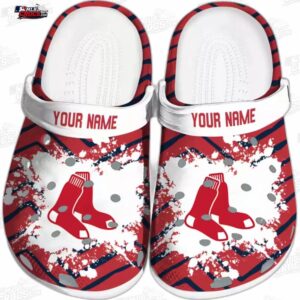 Boston Red Sox Paint Splash Crocs – Personalized Name Baseball Clogs