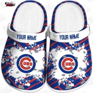 Chicago Cubs C Logo Paint Burst Crocs – Custom Name Red Blue Baseball Clogs