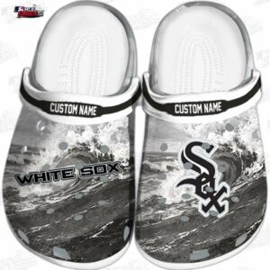 Chicago White Sox Black White Wave Crocs – Custom Name Baseball Clogs