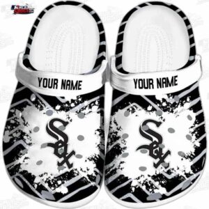 Chicago White Sox Black & White Splash Crocs – Custom Name Baseball Clogs