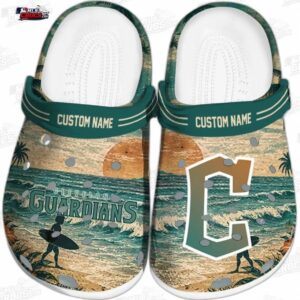 Cleveland Guardians Tropical Sunset Wave Crocs – Custom Name Baseball Clogs