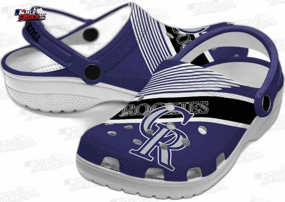 Colorado Rockies Diagonal Stripe Custom Name Crocs – Purple Black Baseball Clogs Colorado Rockies Diagonal Stripe Custom Name Crocs – Purple Black Baseball Clogs