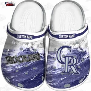 Colorado Rockies Purple Wave Swirl Crocs – Custom Name Baseball Clogs