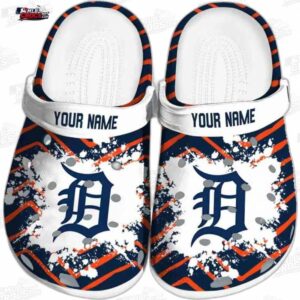 Detroit Tigers MLB Crocs Clogs - Zigzag Paint Burst Baseball Fan Footwear