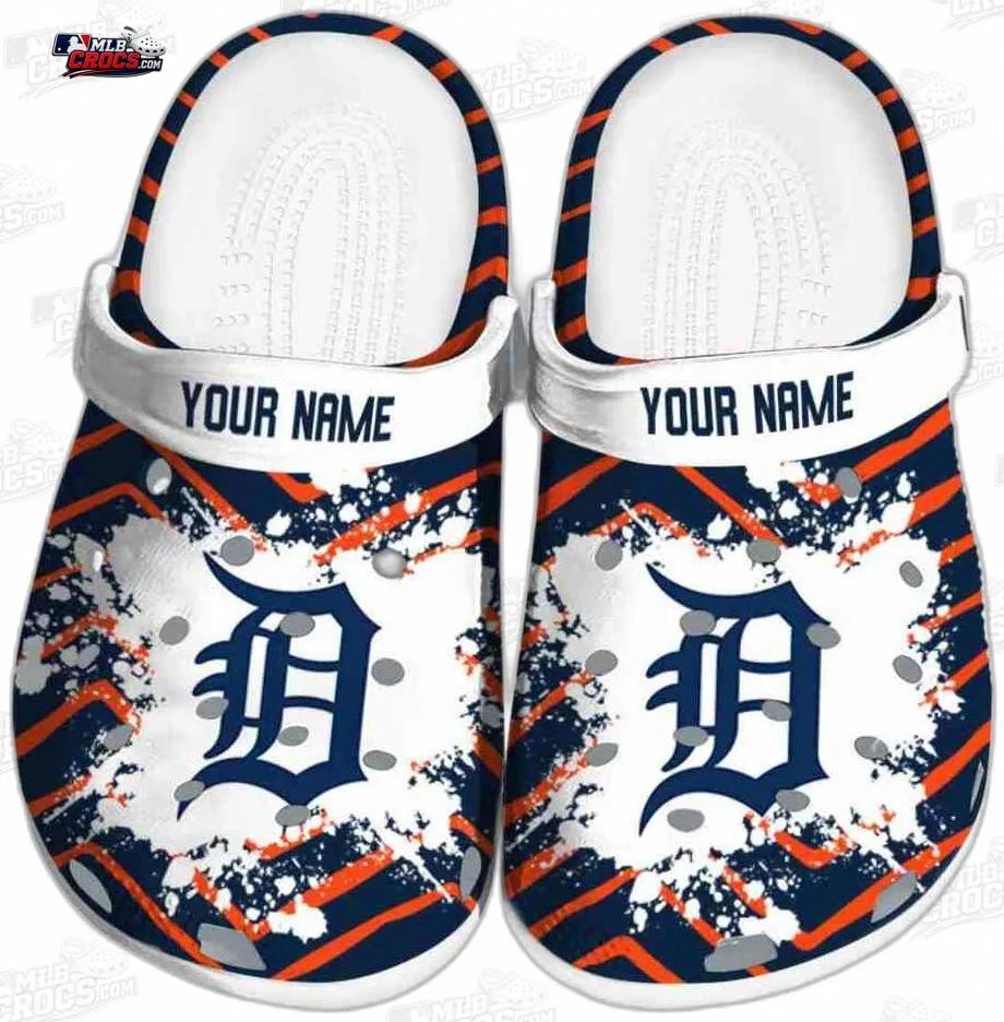 Detroit Tigers Old English D Splash Crocs – Custom Name Baseball Clogs Detroit Tigers Old English D Splash Crocs – Custom Name Baseball Clogs