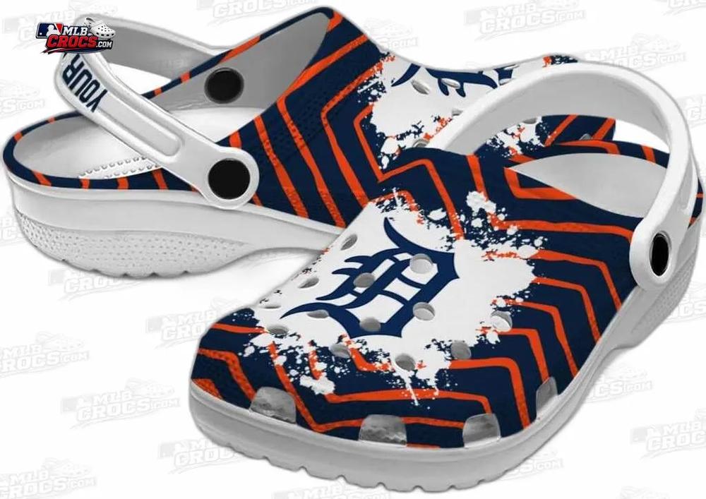 Detroit Tigers Old English D Splash Crocs – Custom Name Baseball Clogs Detroit Tigers Old English D Splash Crocs – Custom Name Baseball Clogs
