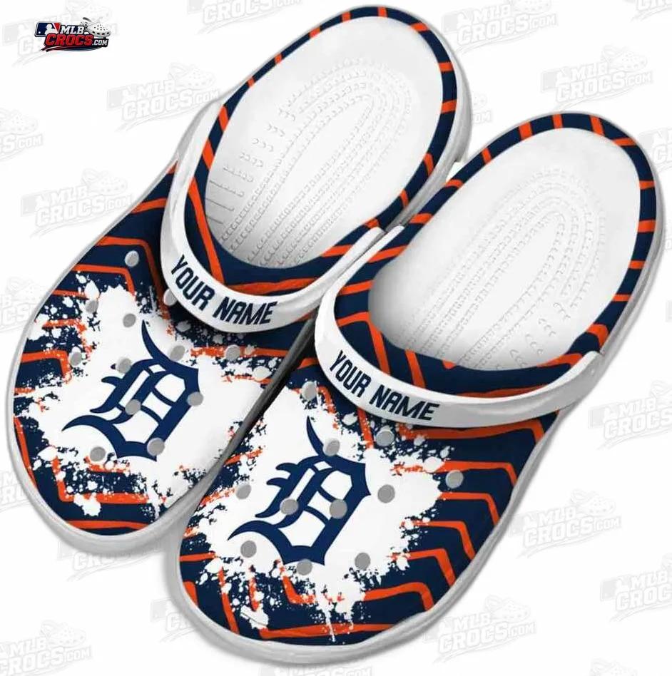 Detroit Tigers Old English D Splash Crocs – Custom Name Baseball Clogs Detroit Tigers Old English D Splash Crocs – Custom Name Baseball Clogs