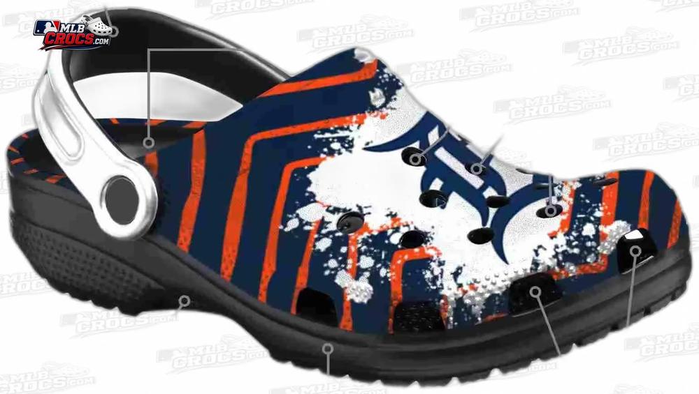 Detroit Tigers Old English D Splash Crocs – Custom Name Baseball Clogs Detroit Tigers Old English D Splash Crocs – Custom Name Baseball Clogs