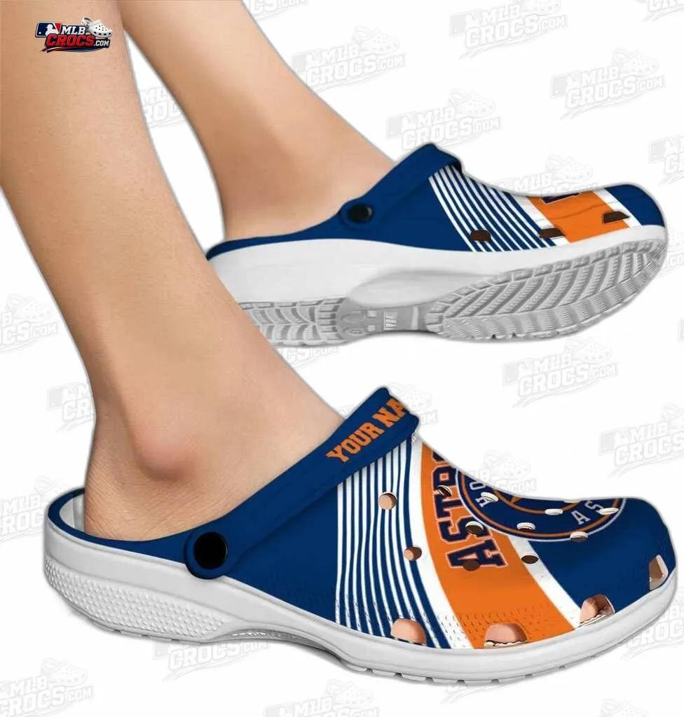 Houston Astros Navy Orange Racing Stripe Crocs – Custom Name Baseball Clogs Houston Astros Navy Orange Racing Stripe Crocs – Custom Name Baseball Clogs