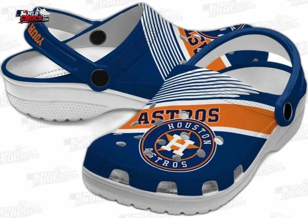 Houston Astros Navy Orange Racing Stripe Crocs – Custom Name Baseball Clogs Houston Astros Navy Orange Racing Stripe Crocs – Custom Name Baseball Clogs