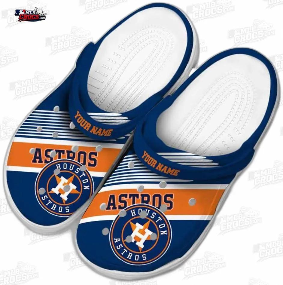 Houston Astros Navy Orange Racing Stripe Crocs – Custom Name Baseball Clogs Houston Astros Navy Orange Racing Stripe Crocs – Custom Name Baseball Clogs