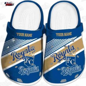 Kansas City Royals Royal Blue Gold Stripe Crocs – Custom Name Baseball Clogs