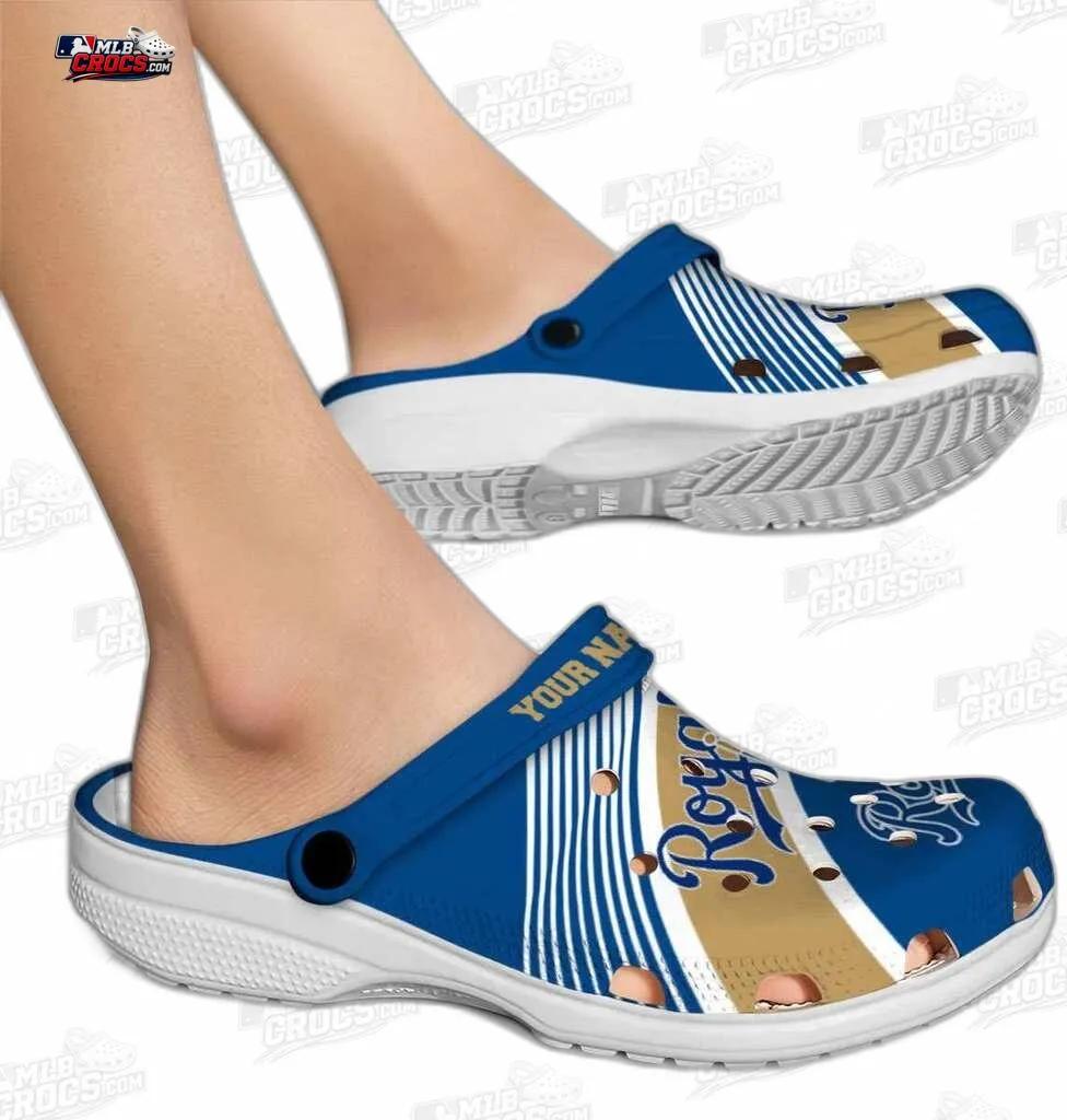 Kansas City Royals Royal Blue Gold Stripe Crocs – Custom Name Baseball Clogs Kansas City Royals Royal Blue Gold Stripe Crocs – Custom Name Baseball Clogs