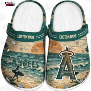 Los Angeles Angels Tropical Sunset Wave Crocs – Custom Name Baseball Clogs