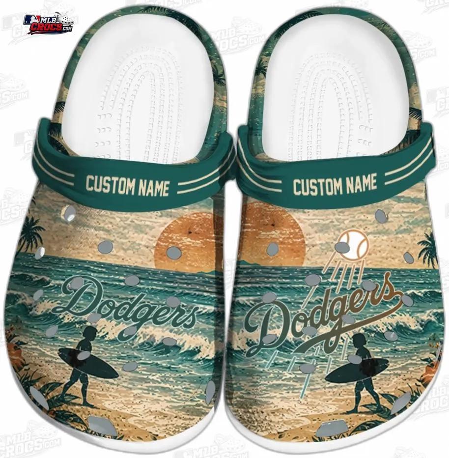 Los Angeles Dodgers Sunset Wave Custom Name Crocs – Fir Green Baseball Clogs Los Angeles Dodgers Sunset Wave Custom Name Crocs – Fir Green Baseball Clogs