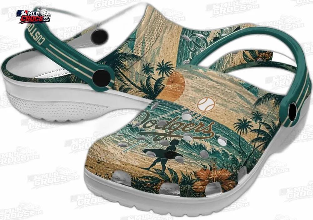 Los Angeles Dodgers Sunset Wave Custom Name Crocs – Fir Green Baseball Clogs Los Angeles Dodgers Sunset Wave Custom Name Crocs – Fir Green Baseball Clogs