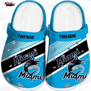 Miami Marlins Aqua Black Stripe Crocs – Custom Name Baseball Clogs