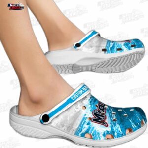 Miami Marlins MLB Crocs Clogs - Wave Swirl Blue White Baseball Fan Footwear 1
