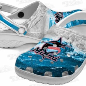 Miami Marlins MLB Crocs Clogs - Wave Swirl Blue White Baseball Fan Footwear 2