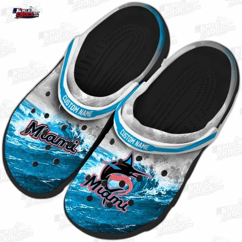 Miami Marlins Wave Swirl Crocs – Custom Name Blue Baseball Clogs Miami Marlins Wave Swirl Crocs – Custom Name Blue Baseball Clogs