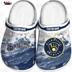 Milwaukee Brewers MLB Crocs Clogs - Wave Swirl Navy Blue White Baseball Fan Footwear