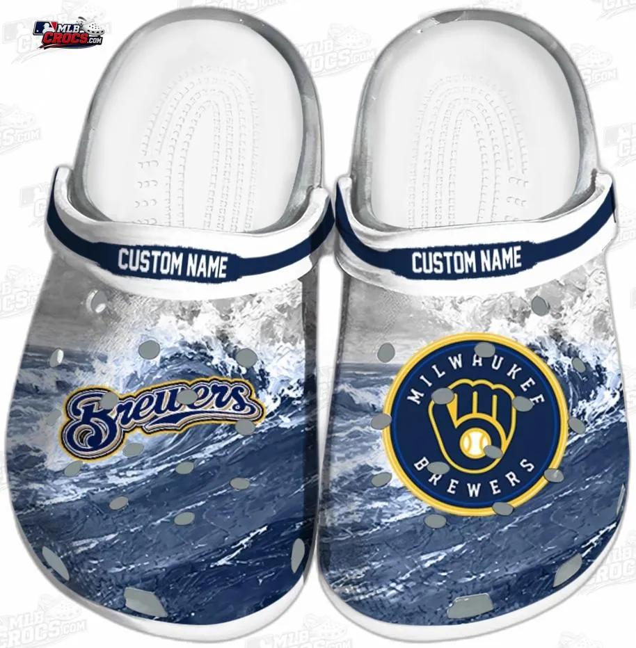 Milwaukee Brewers Navy Wave Swirl Crocs – Custom Name Baseball Clogs Milwaukee Brewers Navy Wave Swirl Crocs – Custom Name Baseball Clogs