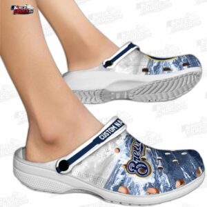 Milwaukee Brewers MLB Crocs Clogs - Wave Swirl Navy Blue White Baseball Fan Footwear 1