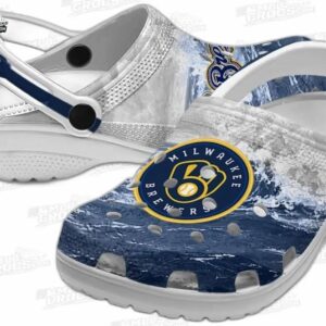 Milwaukee Brewers MLB Crocs Clogs - Wave Swirl Navy Blue White Baseball Fan Footwear 2