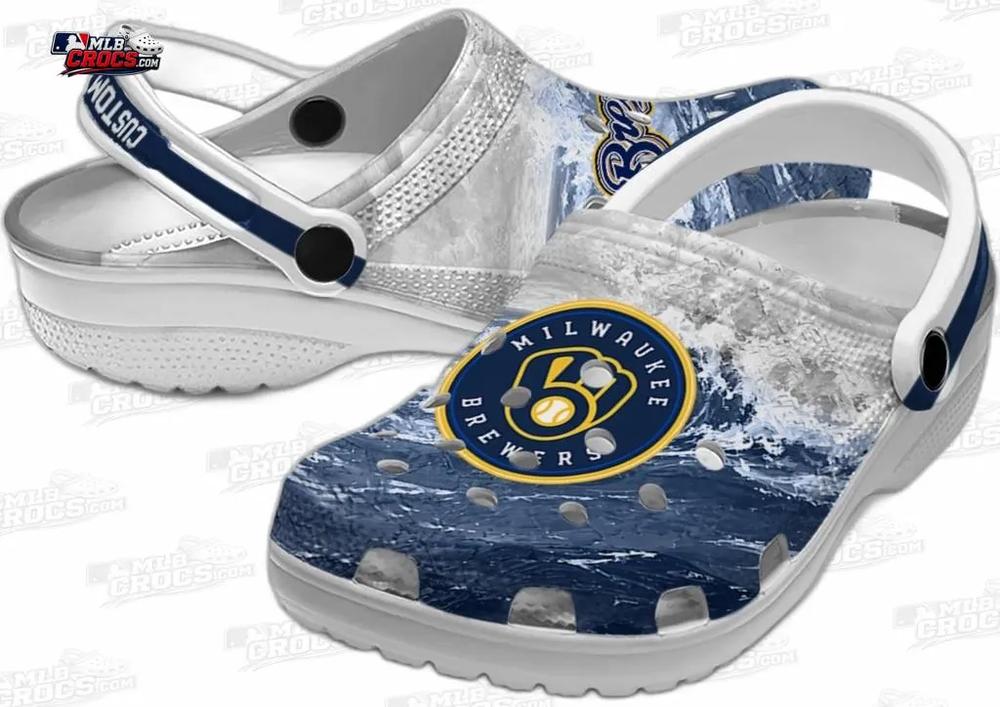 Milwaukee Brewers Navy Wave Swirl Crocs – Custom Name Baseball Clogs Milwaukee Brewers Navy Wave Swirl Crocs – Custom Name Baseball Clogs