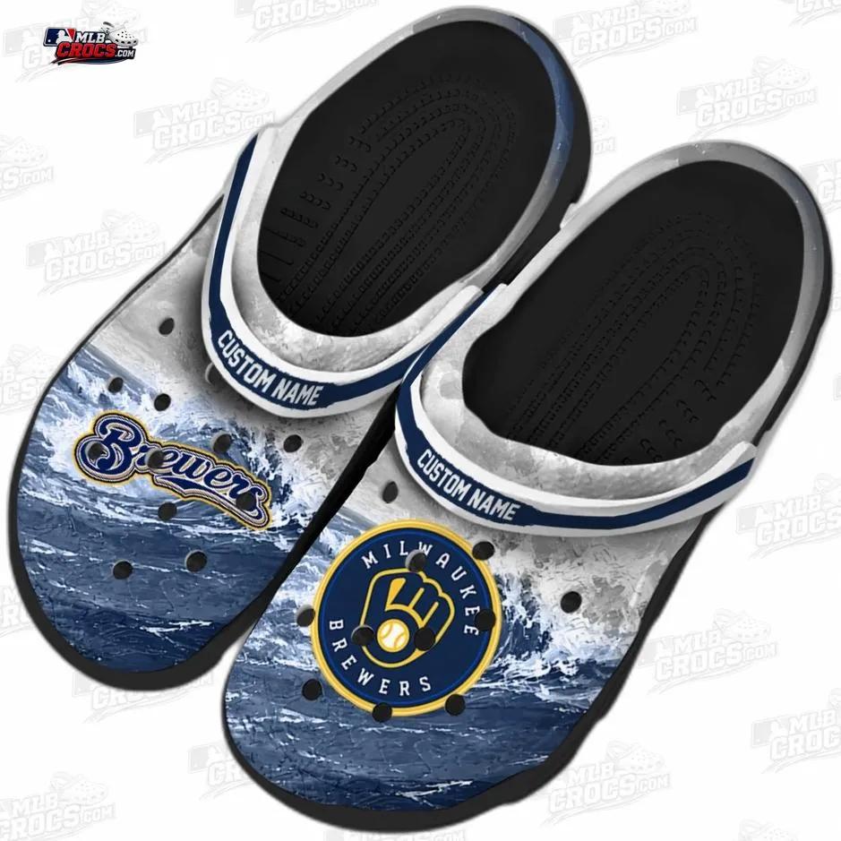 Milwaukee Brewers Navy Wave Swirl Crocs – Custom Name Baseball Clogs Milwaukee Brewers Navy Wave Swirl Crocs – Custom Name Baseball Clogs