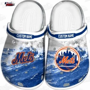 New York Mets Ocean Wave Custom Name Crocs – Blue White Baseball Clogs