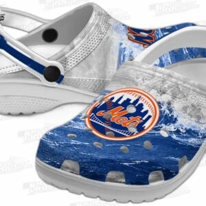New York Mets MLB Crocs Clogs - Wave Swirl Blue White Baseball Fan Footwear 2