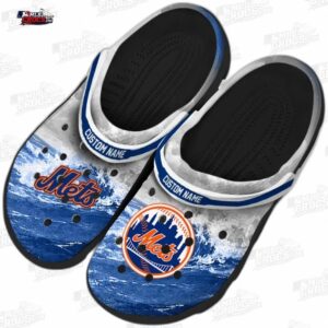 New York Mets MLB Crocs Clogs - Wave Swirl Blue White Baseball Fan Footwear 3