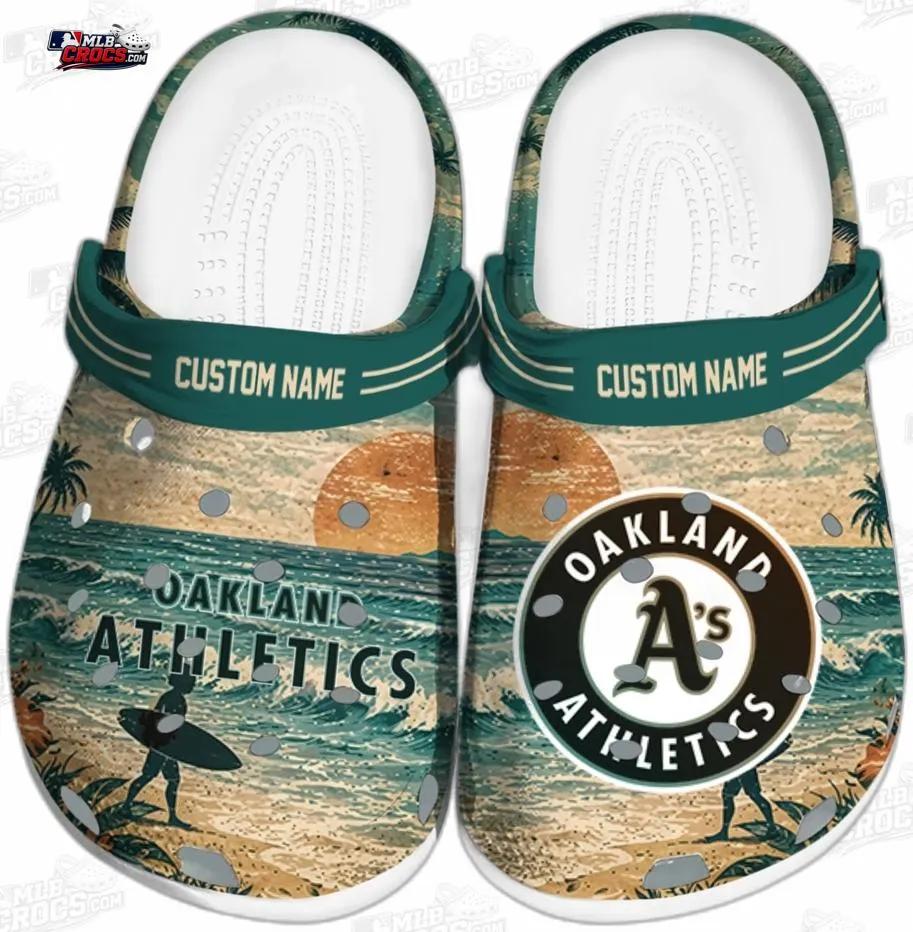 Oakland Athletics Tropical Sunset Wave Crocs – Custom Name Baseball Clogs Oakland Athletics Tropical Sunset Wave Crocs – Custom Name Baseball Clogs