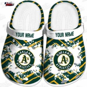 Oakland Athletics Green Gold Splash Crocs – Custom Name Baseball Clogs