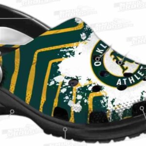 Oakland Athletics MLB Crocs Clogs - Zigzag Paint Burst Baseball Fan Footwear 4