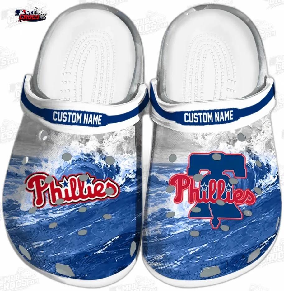 Philadelphia Phillies Wave Swirl Custom Name Crocs – Blue White Baseball Clogs Philadelphia Phillies Wave Swirl Custom Name Crocs – Blue White Baseball Clogs