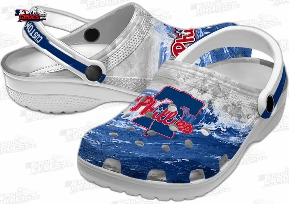 Philadelphia Phillies Wave Swirl Custom Name Crocs – Blue White Baseball Clogs Philadelphia Phillies Wave Swirl Custom Name Crocs – Blue White Baseball Clogs