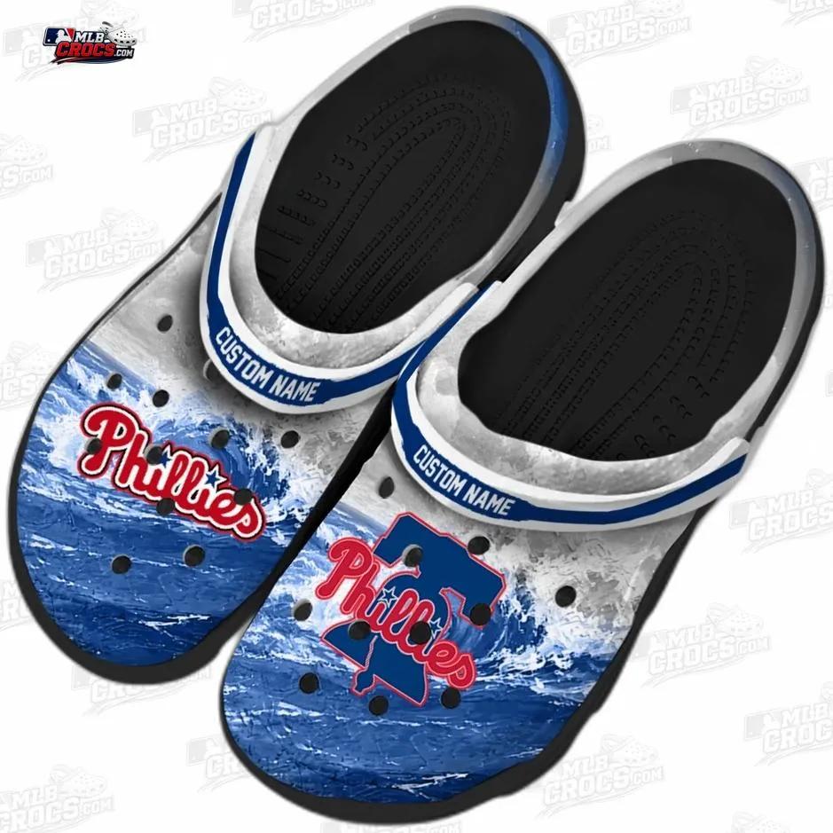 Philadelphia Phillies Wave Swirl Custom Name Crocs – Blue White Baseball Clogs Philadelphia Phillies Wave Swirl Custom Name Crocs – Blue White Baseball Clogs