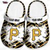 Pittsburgh Pirates Black Wave Custom Name Crocs – Gold Logo Baseball Clogs