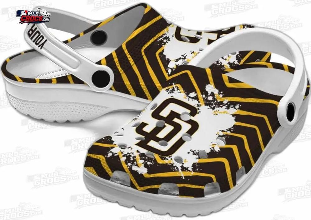 San Diego Padres Brown Gold SD Paint Burst Crocs – Custom Name Baseball Clogs San Diego Padres Brown Gold SD Paint Burst Crocs – Custom Name Baseball Clogs