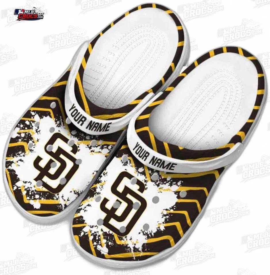 San Diego Padres Brown Gold SD Paint Burst Crocs – Custom Name Baseball Clogs San Diego Padres Brown Gold SD Paint Burst Crocs – Custom Name Baseball Clogs
