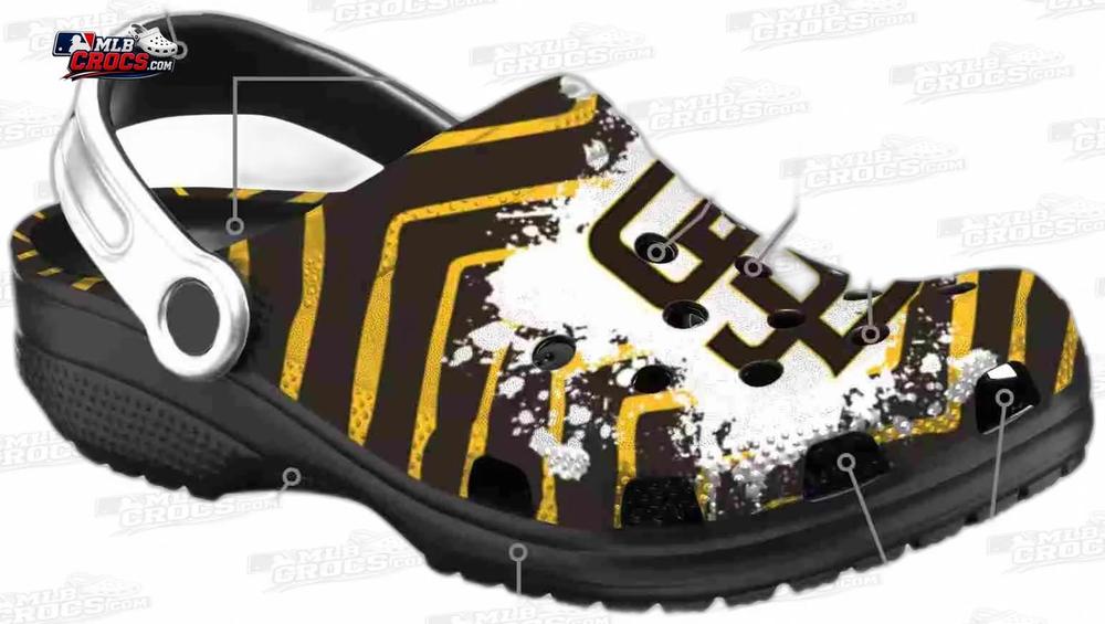 San Diego Padres Brown Gold SD Paint Burst Crocs – Custom Name Baseball Clogs San Diego Padres Brown Gold SD Paint Burst Crocs – Custom Name Baseball Clogs