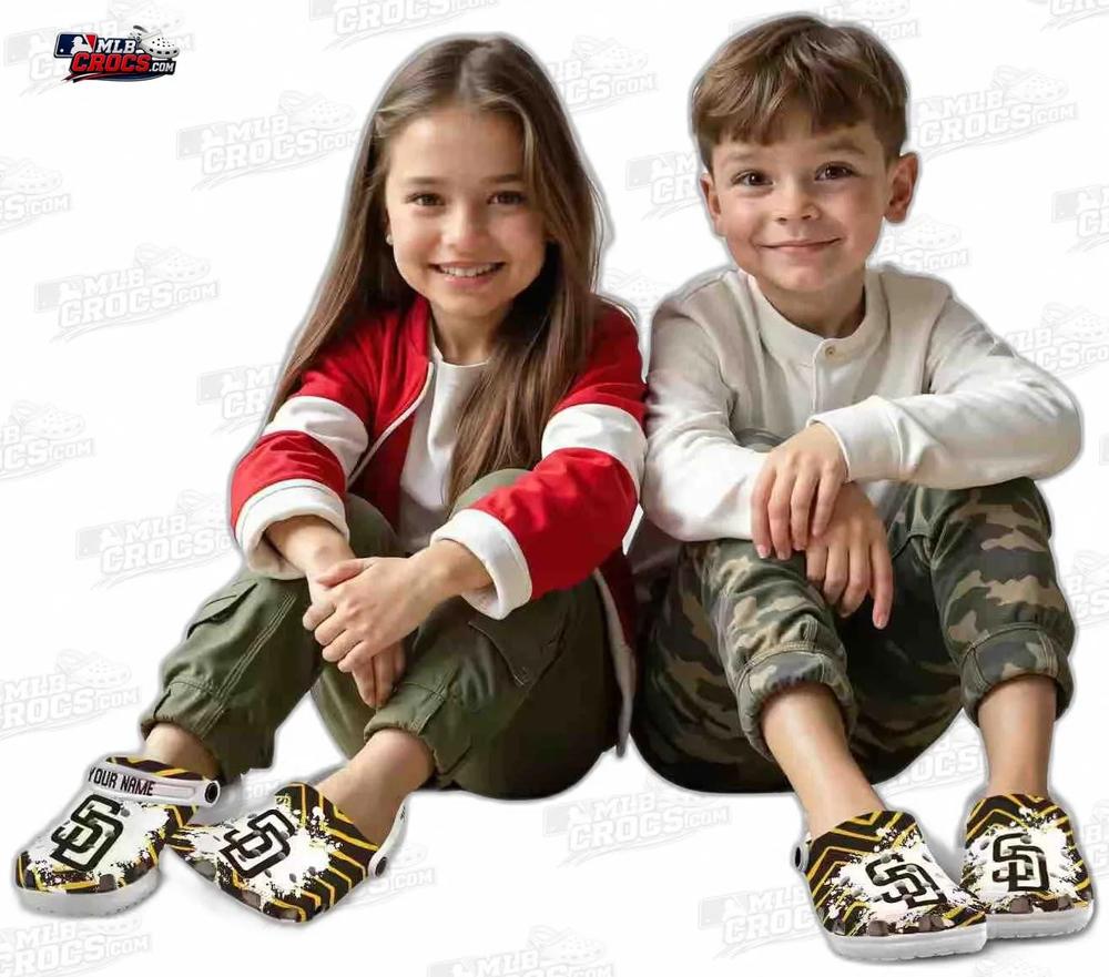 San Diego Padres Brown Gold SD Paint Burst Crocs – Custom Name Baseball Clogs San Diego Padres Brown Gold SD Paint Burst Crocs – Custom Name Baseball Clogs