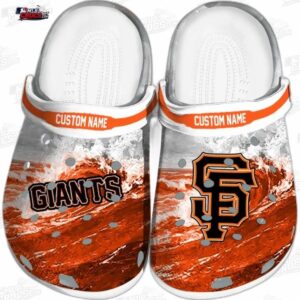 San Francisco Giants Orange Wave Custom Name Crocs – Black White Baseball Clogs