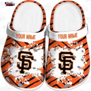 San Francisco Giants Orange Black SF Paint Burst Crocs – Custom Name Baseball Clogs
